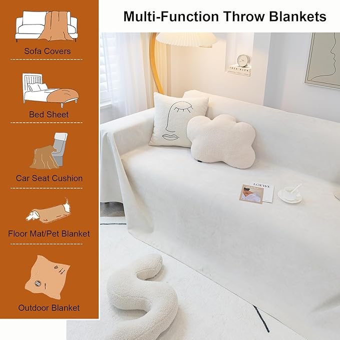 STACYPIK Waterproof Ivory White Sofa Covers Couch Cover for Pets, Anti-Cat Scratch Furniture Protector or 2 Cushion Couch, Washable Jacquard Recliner Loveseat Sofa Slipcover for Pets, Kids-71X90IN
