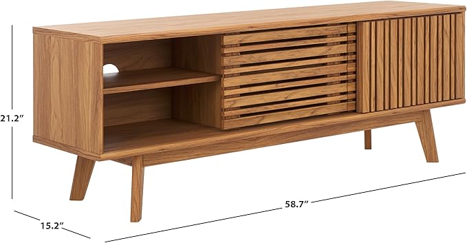 SAFAVIEH ESMA TV Stand for up to 65" Flatscreen – Oak Brown, Sliding Doors with Interior Storage, Entertainment Media Console (MED9640D)