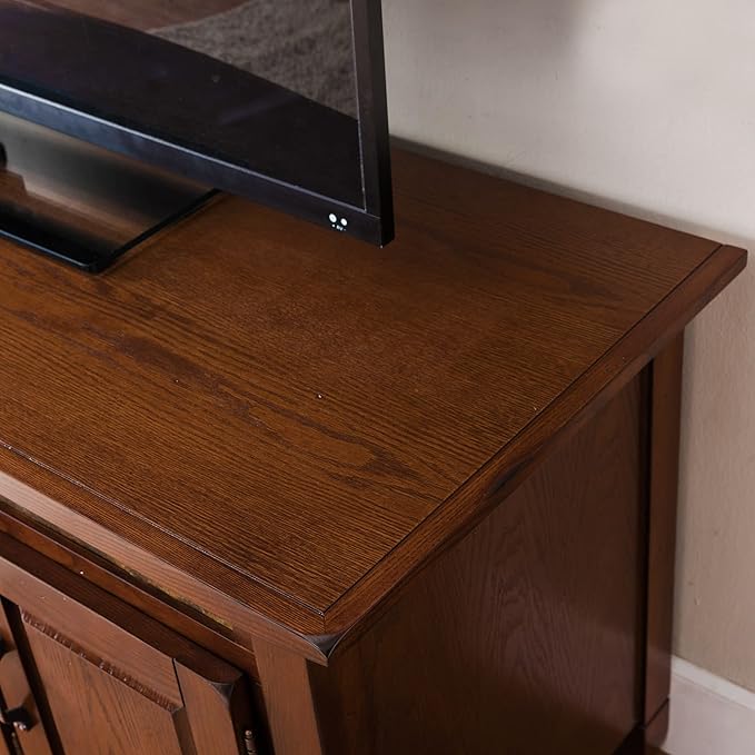 Leick Home 89360 Rustic Oak TV Stand with Slate Tiles and Enclosed Storage for 65" TV, Distressed Rustic Autumn