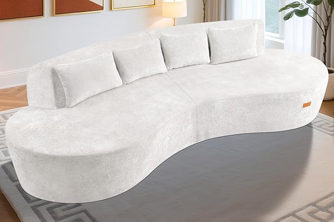 Homguava 104'' Modular Sectional Sofa,Curved Modern Sofa with Memory Foam,Deep Seat Cloud Couch with 4 Pillows,Upholstered Oversized Couches for Living Room Apartment Office,No Assembly Required,Beige