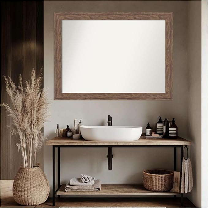 Amanti Art Brown Bathroom Mirror for Over Sink, 32x43 Pia Medium Brown Rectangle Vanity Mirror, X-Large Casual Frame, Hangs Horizonally and Vertically, Bathroom Wall Decor, Non-Beveled Edge