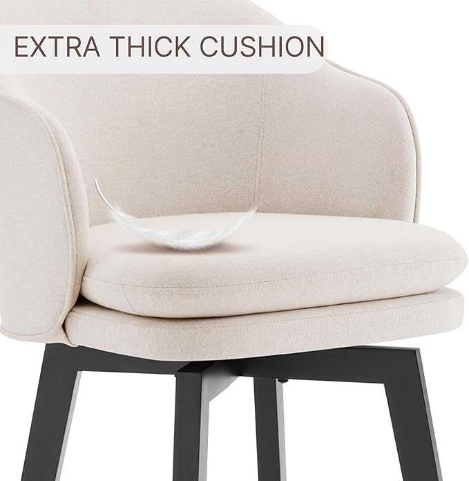 Counter Height Barstools 26 inch Upholstered Swivel Bar Stools with Back and Wood Legs for Kitchen Island,Set of 4,Beige Fabric
