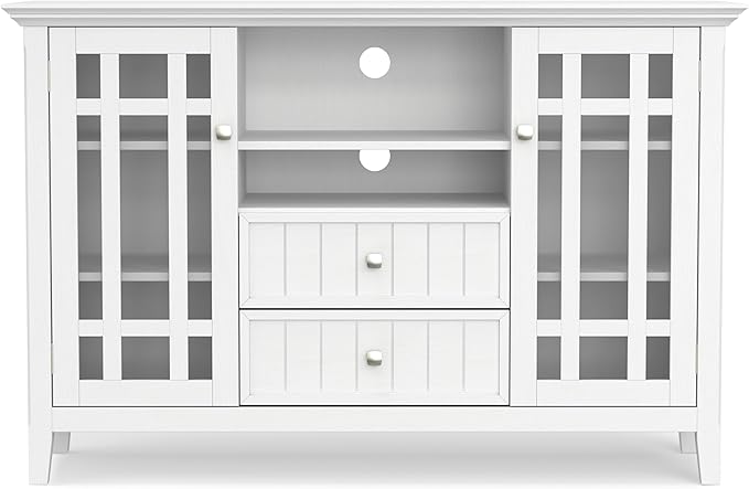 SIMPLIHOME Bedford SOLID WOOD 53 inch Wide Transitional TV Media Stand in White For TVs up to 60 inches for the Living Room and Entertainment Center