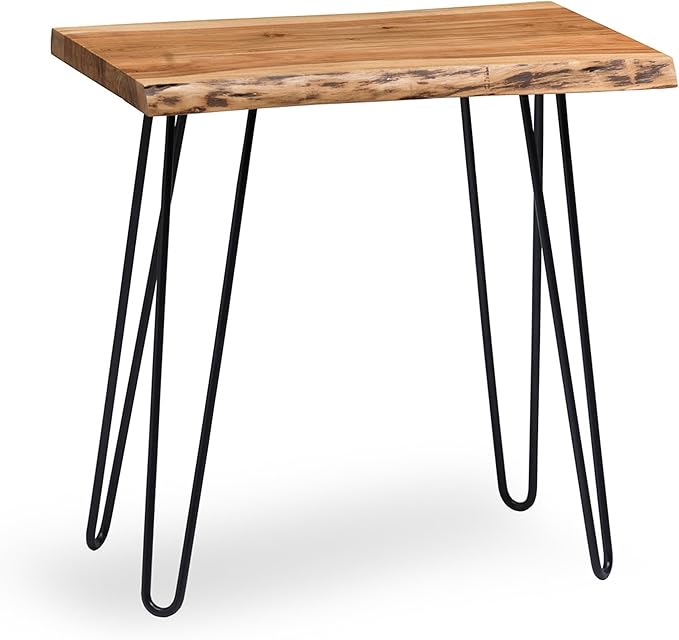 Alaterre Furniture Natural Live Edge End Table - 15” x 20” x 27” Acacia Wood Side Table with Metal Hairpin Legs and Protective Floor Pads - Mid Century Modern Living Room Furniture (Natural)