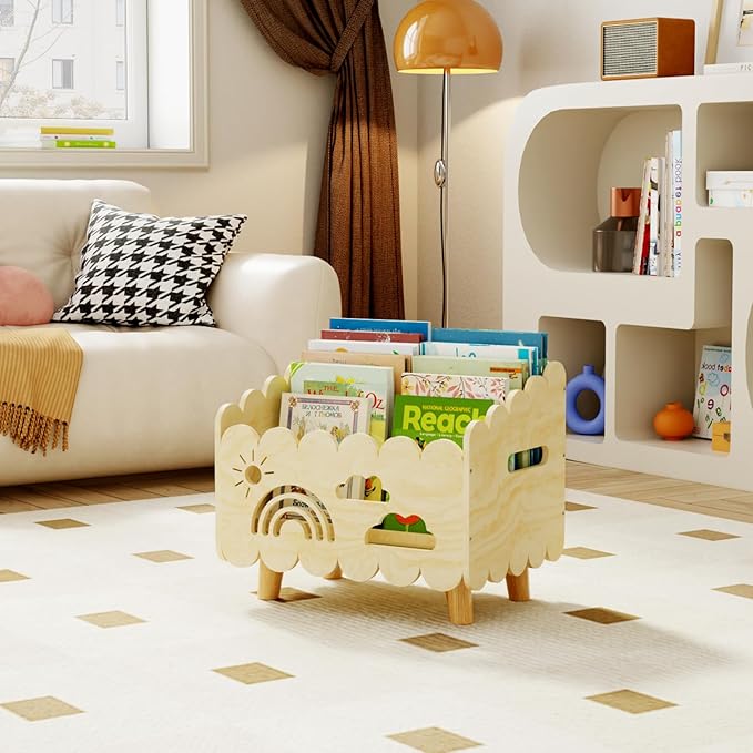 Wood Kids Bookshelf, Montessori Bookshelf, With 2 Adjustable Dividers, Suitable Kids Rooms, Nursery & Classroom, Kids Bookshelf And Toy Storage, Toddler Book Rack, Nursery Book Shelves, Kids Bookcase