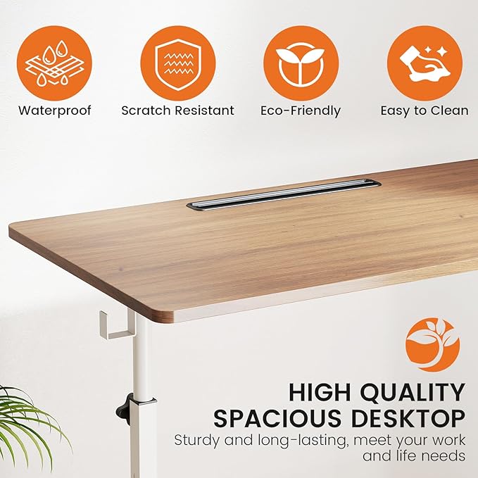 Hadulcet Portable Standing Desk, Rolling Desk Adjustable Height, Mobile Laptop Desk, Small Stand Up Table with Wheels, Walking Table for Treadmill Walking Pad, Tall Computer Stand, Oak