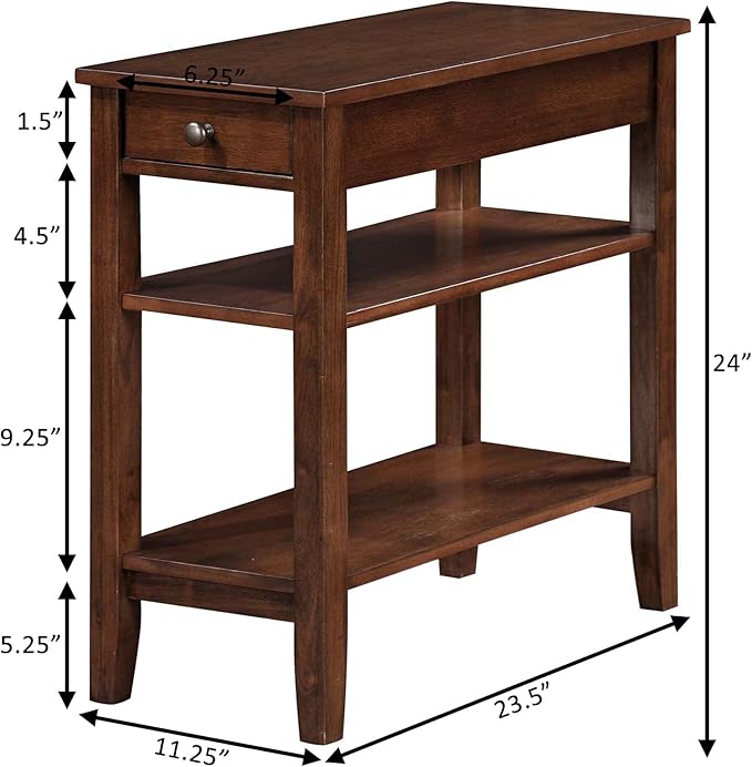 Convenience Concepts American Heritage Chairside End Table with Drawer 23.5" - Classic Living Room Table with Storage Shelf, Bedroom Nightstand, Espresso