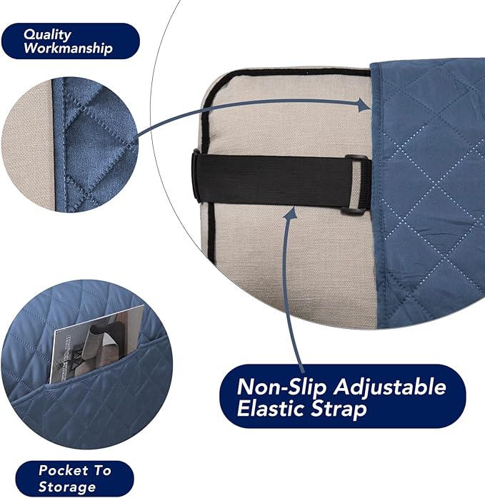 PureFit Reversible Sofa Couch Cover Water Resistant Couch Covers for 3 Cushion, Washable Furniture Cover with Non-Slip Foam and Adjustable Strap for Dogs, Pets (Oversized Sofa, Dark Blue/Light Blue)