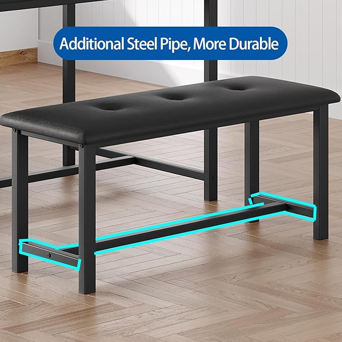 Garvee Dining Table with 2 Benches, Kitchen Table with 2 Upholstered Benches Rectangular Space Saving for Apartment, Dining Room, Kitchen, 44.5 Inches Large, Black
