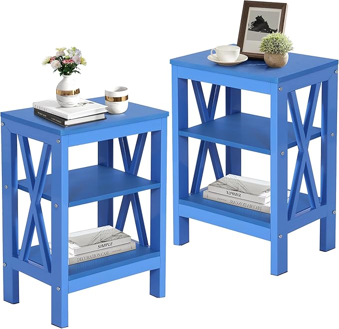 VECELO Modern Nightstands X-Design Side End Table Night Stand with Storage Shelf for Bedroom,Living Room,