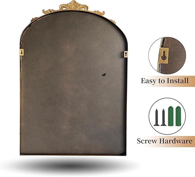 WAMIRRO Ornate Gold Mirror,Vintage Arched Baroque Antique Mirorrs for Living Room Hallway Fireplace Bathroom Entryway 19"X27"