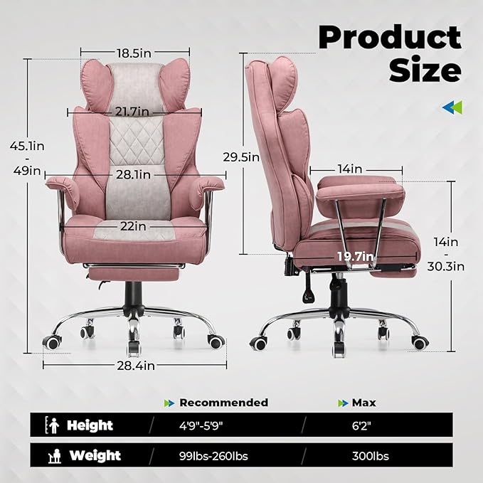 COMHOMA Big and Tall Office Chair, High Back Leather Gaming Chair with Footrest, Executive Ergonomic Office Chair with Pocket Spring Lumbar Support and with Outward Fixed Soft Armrests