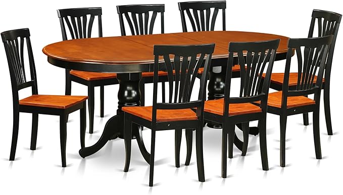 East West Furniture PLAV9-BCH-W 9 Piece Dining Set Includes an Oval Dining Room Table with Butterfly Leaf and 8 Kitchen Chairs, 42x78 Inch, Black & Cherry