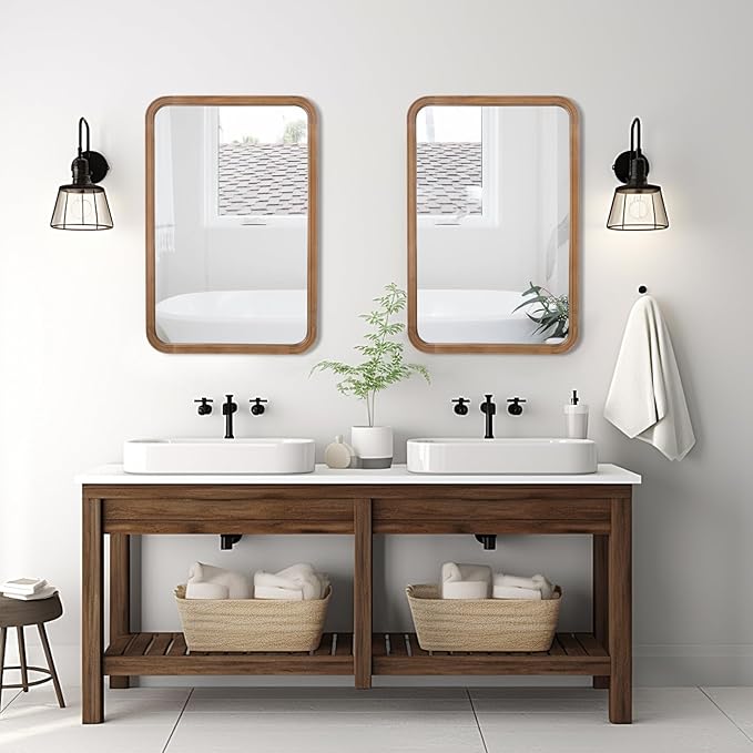 WallBeyond Wood Bathroom Mirror for Wall 20x30 Inch Wooden Frame Rectangle Mirror for Farmhouse Bathroom Vanity Wall Mounted Decorative Mirror (Horizontal/Vertical)