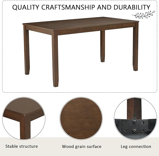 soges 6-Piece Large Dining Table Set with Leather Bench and Chairs, Wooden Dining Table Chairs Set for 6, Modern 6 Person Dining Room Set, Dark Walnut