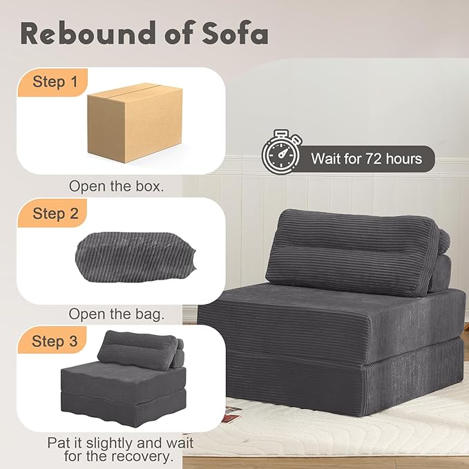 MeMoreCool Instant guest-ready comfort - Convertible sofa chair for small spaces & dorms, folds into a floor futon with pillow,removable machine-washable cover, no assembly,space-saving for overnights