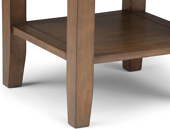 SIMPLIHOME Redmond SOLID WOOD 19 inch Wide Square Transitional End Side Table in Rustic Natural Aged Brown for the Living Room and Bedroom