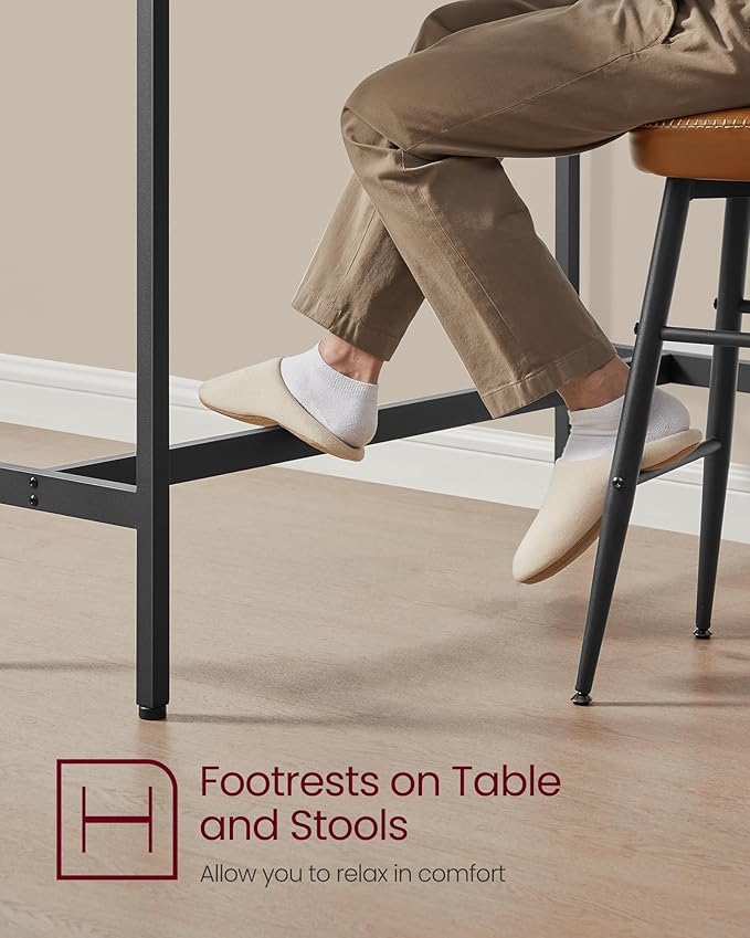VASAGLE Bar Table, Narrow Long Kitchen Dining Table, Sturdy Metal Frame, Industrial, 15.7 x 39.4 x 35.4 Inches, Rustic White and Ink Black ULBT010B73