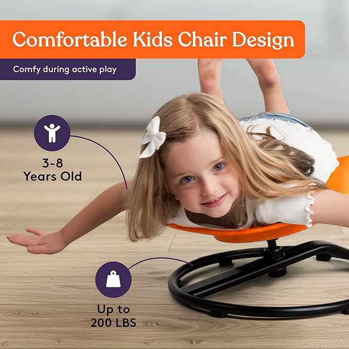 Special Supplies Smile Spinning Chair for Kids- Versatile Kids Sit and Spin Sensory Chair for Training Body Coordination for Playroom, Bedroom, or Nursery (Orange)