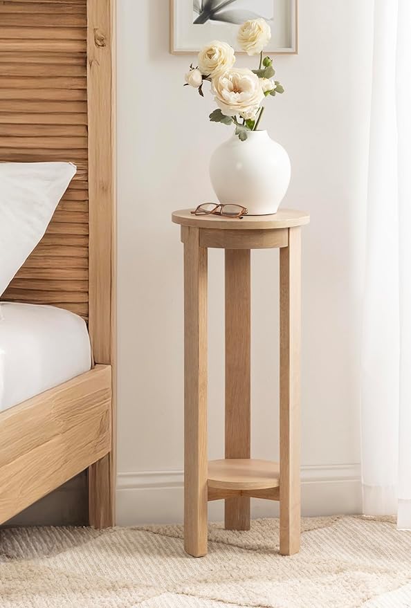 Kate and Laurel Foxford Modern Tiered Round Drink Table, 12 x 12 x 30, Light Natural, Transitional Two-Tier Circle Plant Stand for Use as Living Room Pedestal Table or Small Bedroom Nightstand