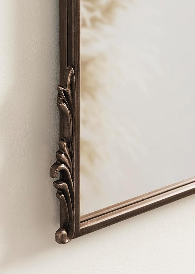 Kate and Laurel Myrcelle Ornate Vintage Arched Mirror, 30 x 32, Bronze, Decorative Wide Arch Mirror for Use as Fireplace Mantel Mirror or Bathroom Mirror for Over Sink
