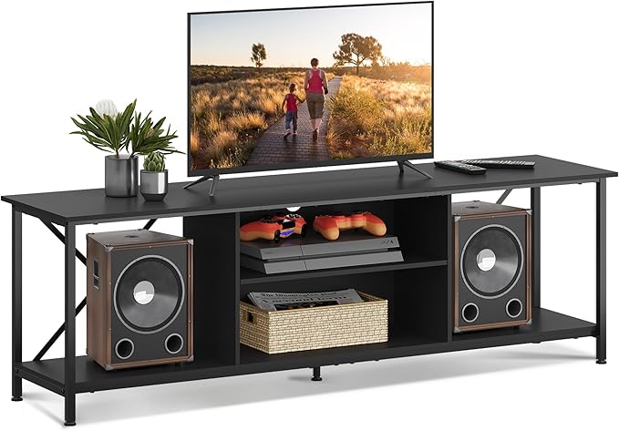 WLIVE TV Stand for 70 Inch TV, Entertainment Center with Storage, Industrial TV Console for Living Room and Bedroom, Black