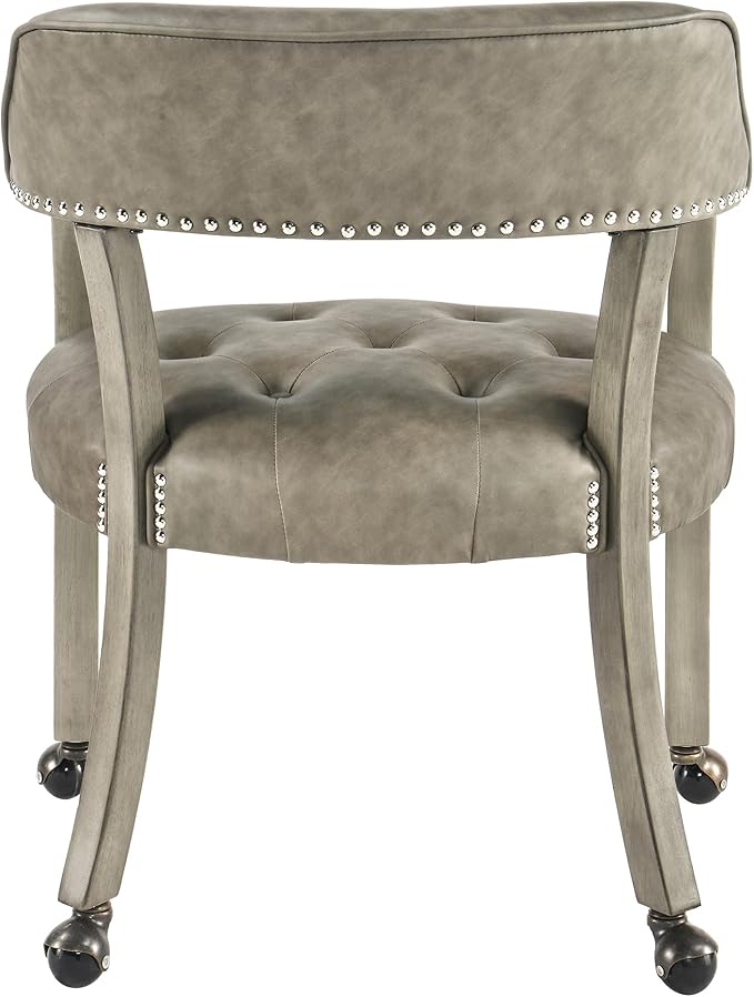 LEEMTORIG Large Dining Chairs with Casters and Arms, Rolling Dining Chairs with Wheels, Solid Wood Boss Caption's Chairs Office Desk Chairs, 26" D x25.2 W x 31.5" H, Soft Light Grey PU SY-1318-UA