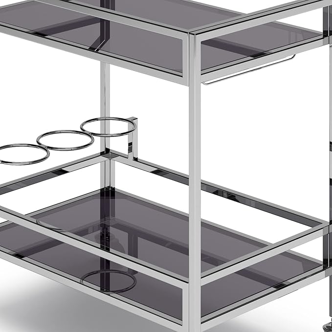 SIMPLIHOME Watts Modern 26 inch Wide Bar Cart in Chrome for the Living room, dining room and kitchen