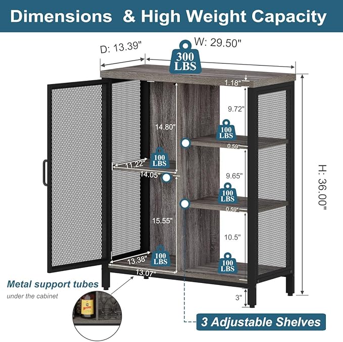BON AUGURE Liquor Cabinet Bar for Home, Farmhouse Coffee Storage Cabinet for Kitchen, Small Wood Sideboard Buffet Station Cabinets with Door (Dark Grey Oak, 36")