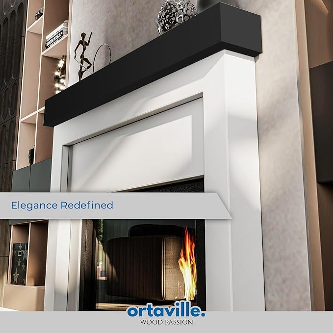 66" Floating Mantel Shelf - Modern White Fireplace Mantel with Matte Lacquer Finish for Living Room Elegance (66", Black)