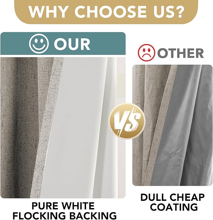 H.VERSAILTEX Linen Blackout Curtains Durable Thick Textured Linen Look 100% Blackout Patio Door Curtain Anti Rust Grommet Extra Wide Sliding Door Curtain Panel, W100 x L108 inch - Stone