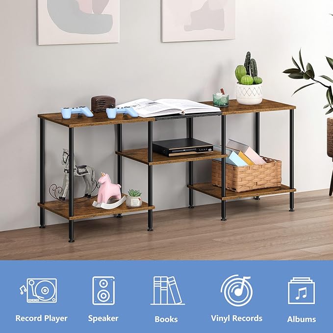 OYEAL TV Stand for 50 inch TV Rustic TV Stand for Bedroom with Storage Shelves, Small Entertainment Center TV Console Table for Living Room, Rustic Brown