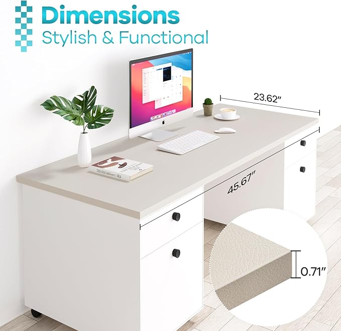 Kaboon Universal Tabletop 45.67"x23.62", Solid One-Piece Melamine Table Top, Double Desk L-Desk DIY, Home and Office,Leather/Ivory