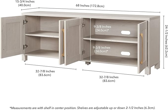 Henn&Hart Rectangular TV Stand for TV's up to 80" in Alder White, TV Stands for the Living Room
