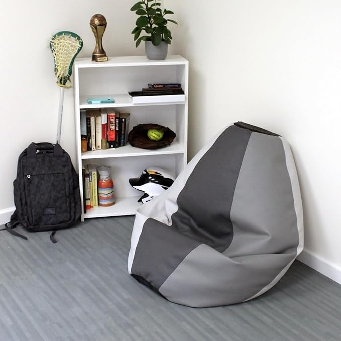 FDP SoftScape Dew Drop Bean Bag Chair with Supportive High-Back Design, For Kids, Teens and Adults, Alternative Seating for Dorms, Schools, Libraries, Daycares or Home - Gray/Light Gray