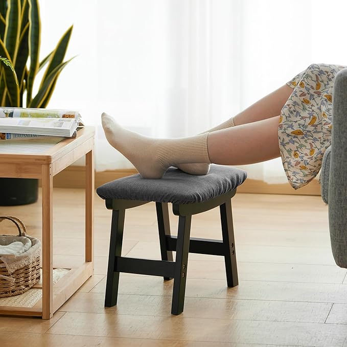 Foot Stool Ottoman Foot Rest Under Desk,Small Stool for Living Room, Bedroom and Kitchen (Black Legs - Gray Stool Surface)