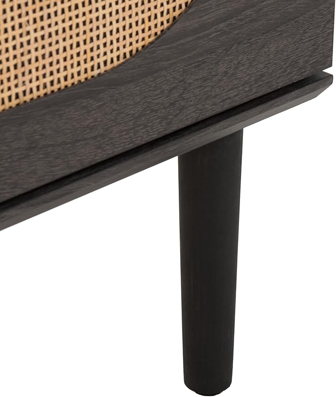 SAFAVIEH Claude TV Stand for up to 65" Flatscreen – Distressed Black, 2 Sliding Doors with Interior Storage, 2 Open Shelves, Entertainment Media Console (MED9610E)