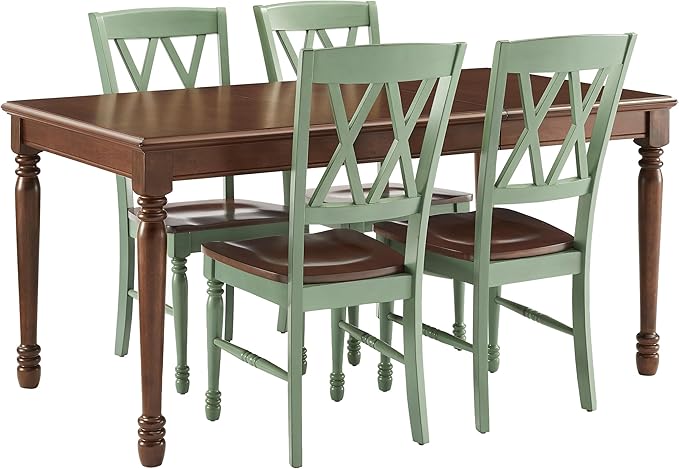 Crosley Furniture Shelby 5-Piece Traditional Dining Table Set for 4, Dinner Tables with Kitchen Chairs, Distressed Teal/Dark Cherry