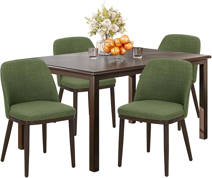 COLAMY 60 Inch Rectangular Kitchen Dining Table for 4, Modern Farmhouse Dining Table Set for 4, Wood Dining Table and Upholstered Dining Chairs for Kitchen, Dining Room, Restaurant, Brown/Green