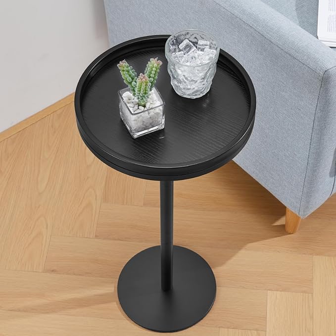 Round Drink Table,Small Pedestal Table,Small Round Side Table for Narrow Spaces,Martini Table for Living Room, Bedroom, Bathroom,Balcony (Black)