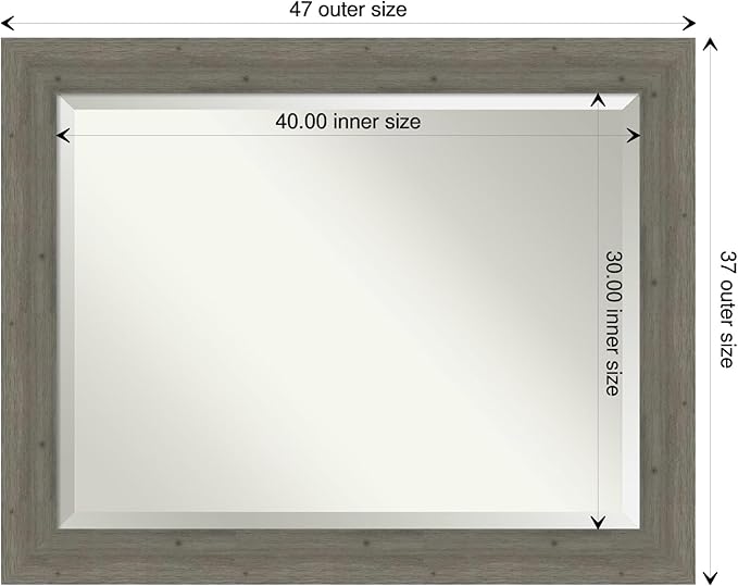 Amanti Art Grey Wall Mirror 37x47 Fencepost Grey Rectangle Bathroom Mirror for Wall Decor Living Room, X-Large Rustic Farmhouse Wood Frame, Hangs Horizonally and Vertically, Bathroom Decor, Beveled