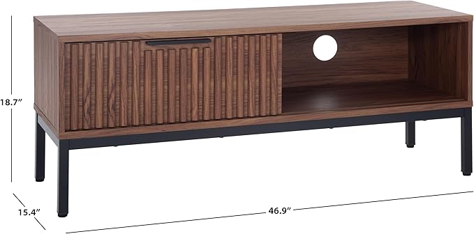 SAFAVIEH Lylia TV Stand for up to 55" Flatscreen – Walnut with Black Legs & Handle, 1 Sliding Door, 1 Open Shelf, Entertainment Media Console (MED9617A)