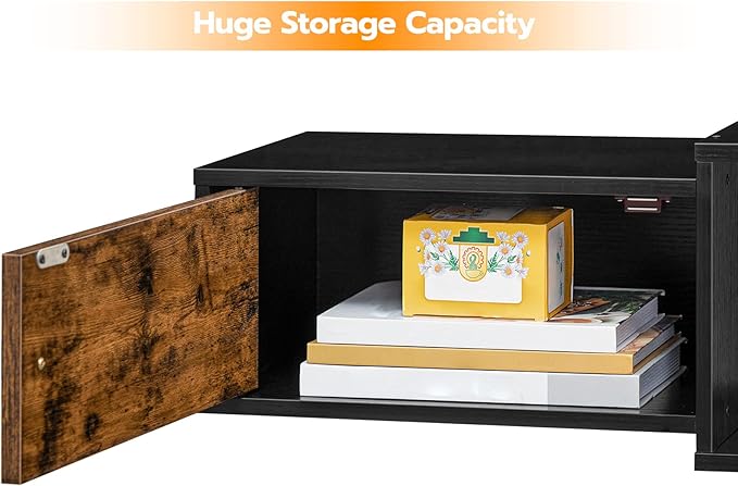 HOOBRO 55" Floating TV Stand with Power Outlet, Modern Wall Mounted Media Console Shelf Cabinet for Under TV Storage, Entertainment Center, Living Room, Bedroom, Rustic Brown and Black BF11DS01