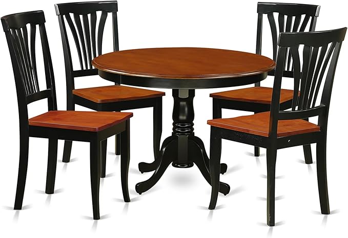 East West Furniture HLAV5-BCH-W 5 Piece Modern Dining Table Set Includes a Round Wooden Table with Pedestal and 4 Kitchen Dining Chairs, 42x42 Inch, Black & Cherry