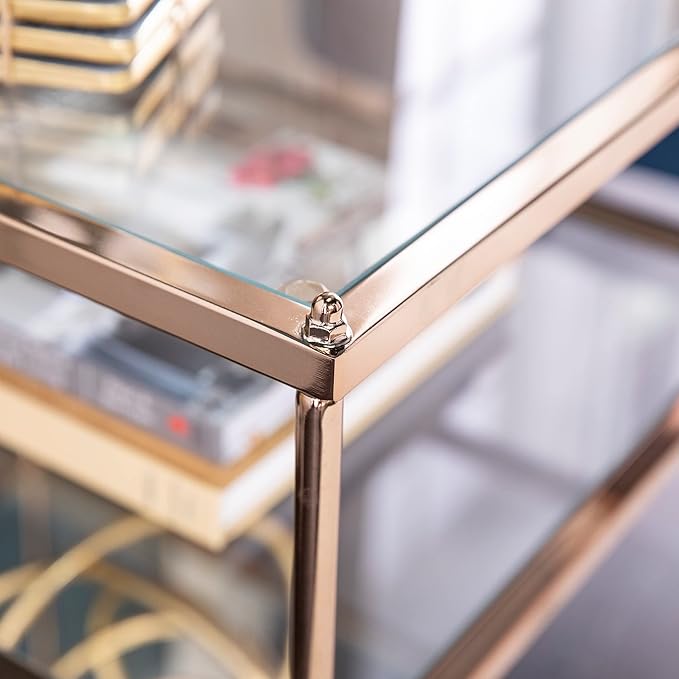 SEI Furniture Knox Side Table - Metallic Gold Metal Frame With Glass Top - Glam Style Décor, Copper