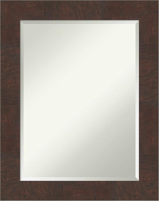 Amanti Art Brown Wall Mirror 29x23 Wildwood Brown Rectangle Bathroom Mirror for Wall Decor Living Room, Medium Rustic Farmhouse Frame, Hangs Horizonally and Vertically, Bathroom Decor, Beveled Edge