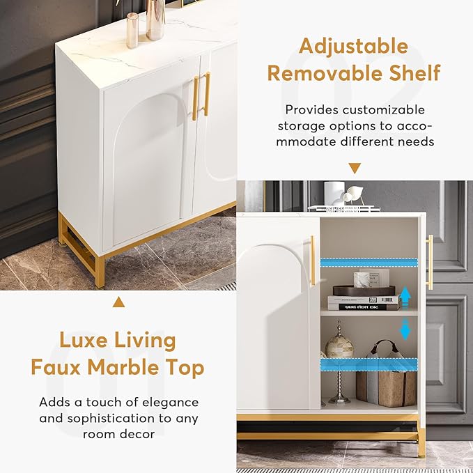 Tribesigns Modern Sideboards, Buffet Cabinet with 4 Doors and Adjustable Shelves (White)