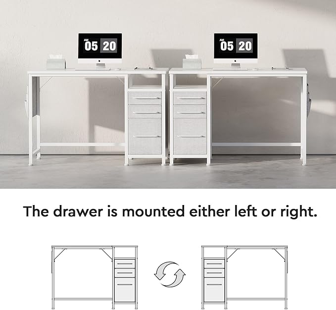 Ｍａｉｈａｉｌ Maihail Small Desk with Drawers, 40 inch Computer Desk with Shelves, Writing Desk with Storage, Small Office Desk with Metal Frame, White