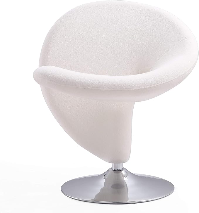 Manhattan Comfort Curl Swivel Accent Chair Set of 2 with 360° Turn, Fully Assembled, Upholstered in Wool Blend, Modern Ergonomic Design with Polished Chrome Base, Living Room & Office, Set of 2, Cream