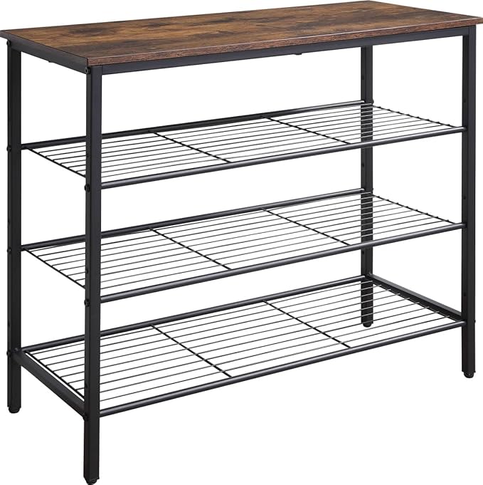4-Tier Shoe Rack Organizer, Metal Mesh Shoe Storage Shelf, for Entryway, Hallway, Closet, Dorm Room, Industrial, Rustic Brown